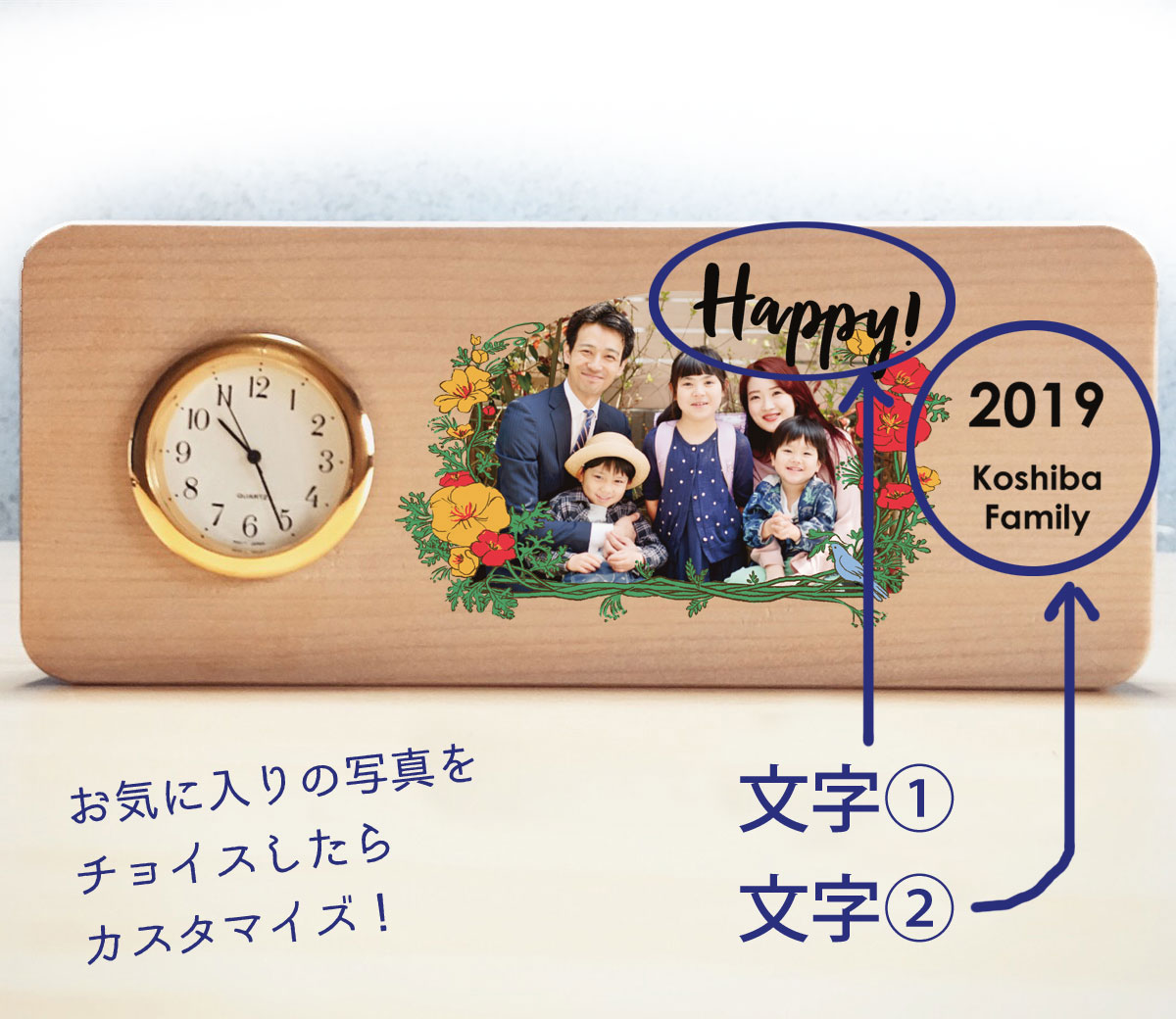メッセージと写真が入れられる置時計